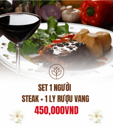SET FOR 1 PERSON STEAK + 1 GLASS OF WINE